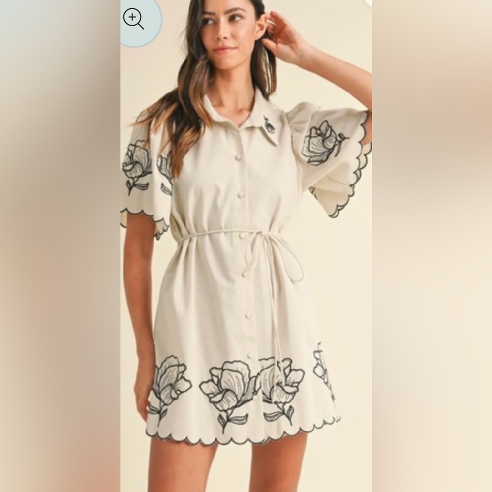 MARBLE Cream Dress with Black Floral Accents